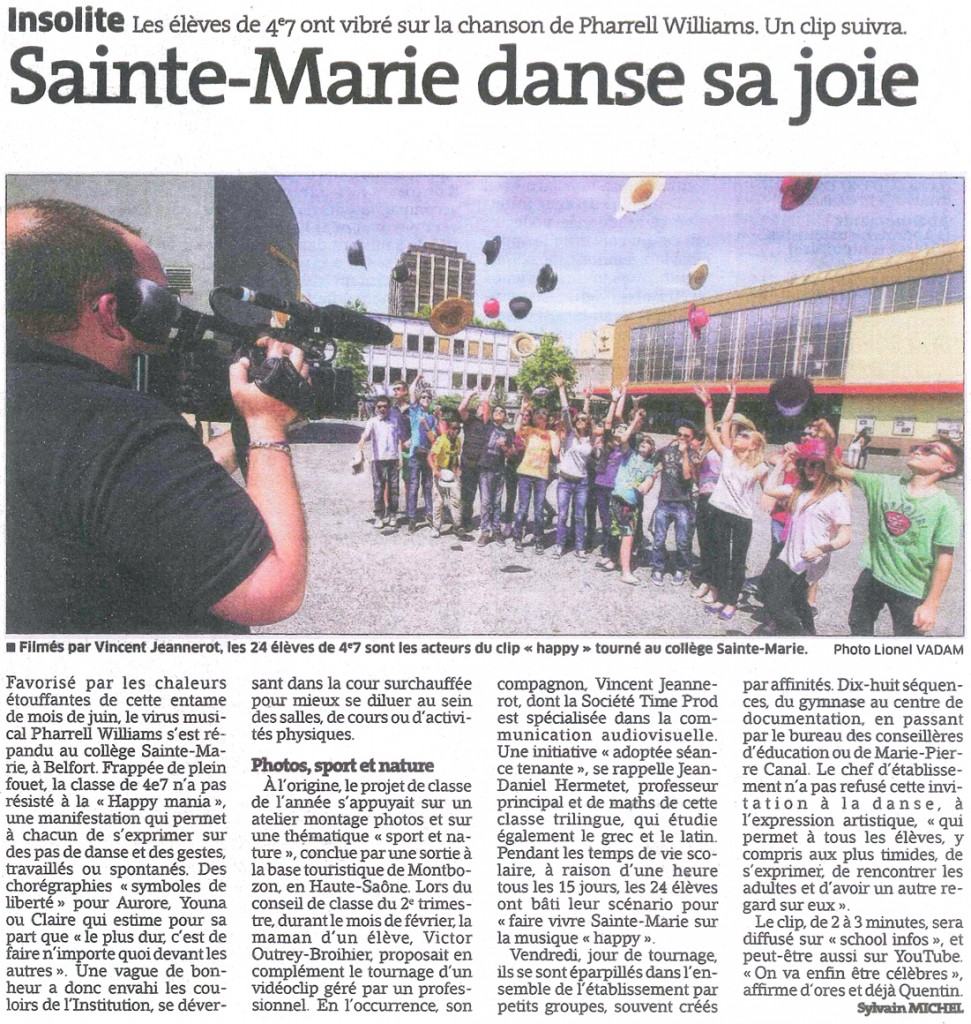 L’EST REPUBLICAIN_MERCREDI 11 JUIN 2014 Institution SainteMarie Belfort